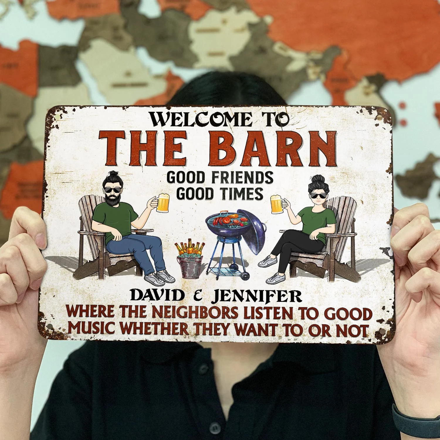 Patio Grilling Listen To The Good Music Couple Husband Wife - Backyard Sign - Personalized Custom Classic Metal Signs - Image 3