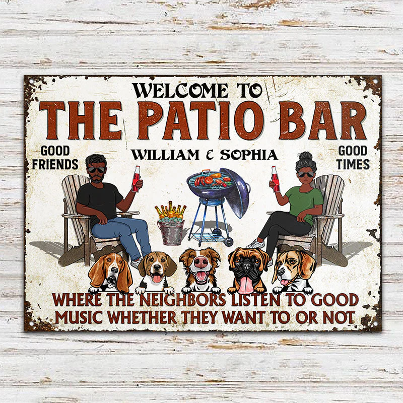 Patio Grilling Listen To The Good Music Couple Husband Wife Dog Lovers - Backyard Sign - Personalized Custom Classic Metal Signs - Image 2