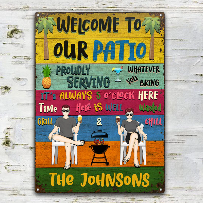 Patio Welcome Grilling Chilling - Gift For Couples - Personalized Custom Classic Metal Signs - Image 2
