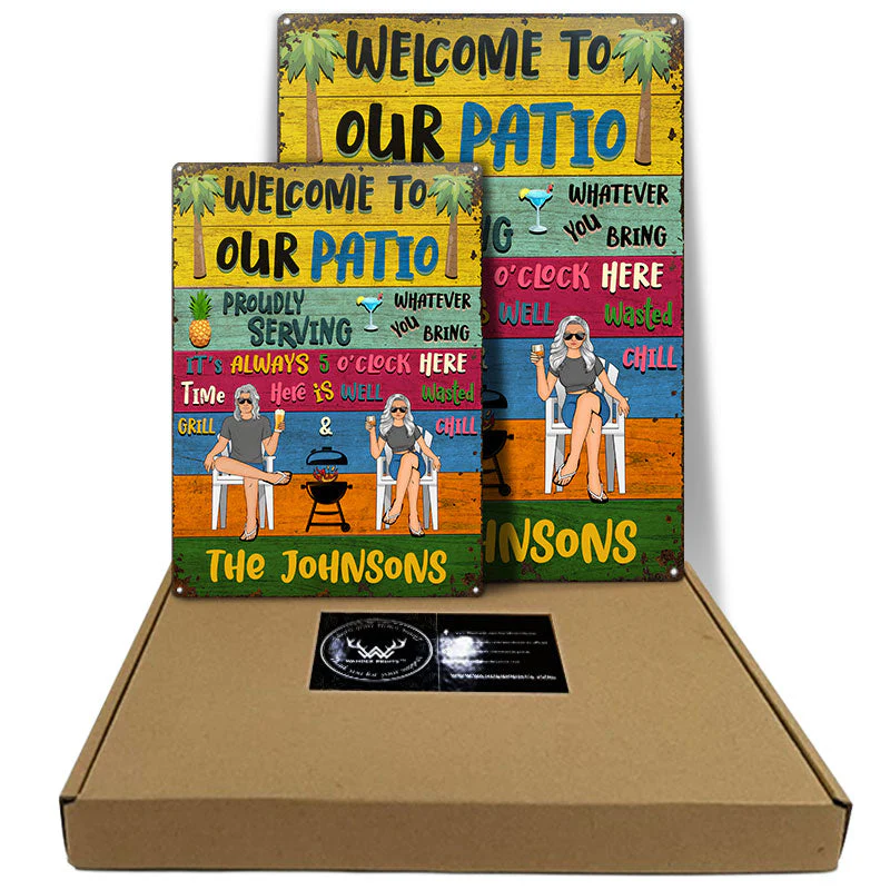 Patio Welcome Grilling Chilling - Gift For Couples - Personalized Custom Classic Metal Signs - Image 5