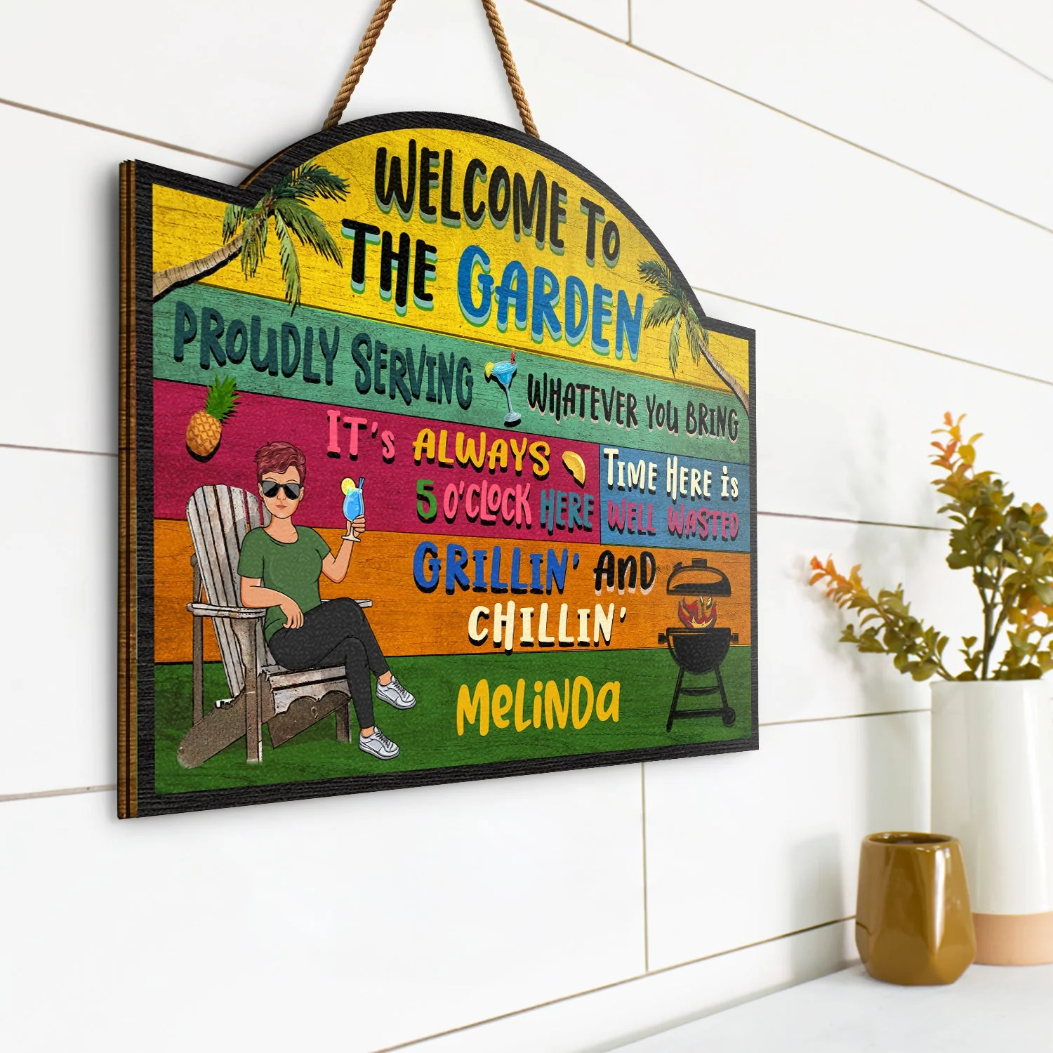 Patio Welcome Grilling Proudly Serving Whatever You Bring Couple Single - Home Decor, Backyard Decor, Gift For Her, Him, Family, Couples, Husband, Wife - Personalized Custom Shaped Wood Sign - Image 2