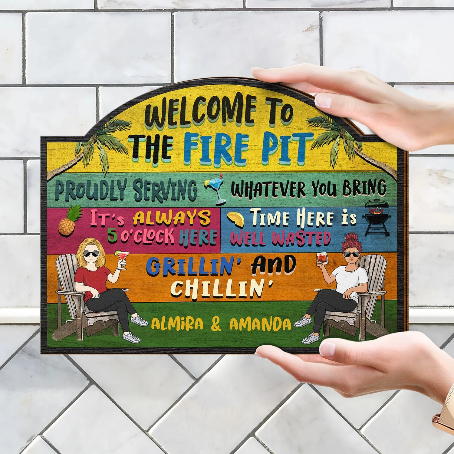 Patio Welcome Grilling Proudly Serving Whatever You Bring Couple Single - Home Decor, Backyard Decor, Gift For Her, Him, Family, Couples, Husband, Wife - Personalized Custom Shaped Wood Sign - Image 4