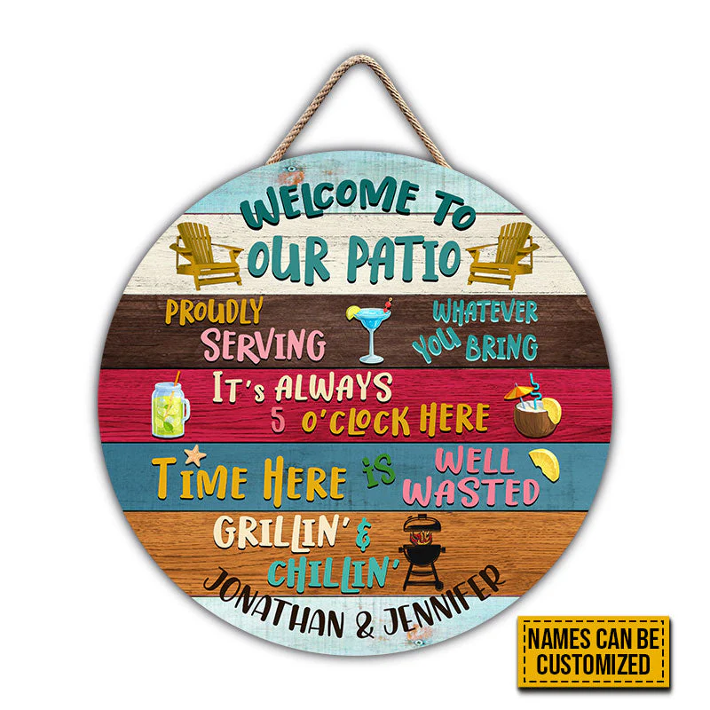 Patio Welcome Proudly Serving Custom Wood Circle Sign - Image 4