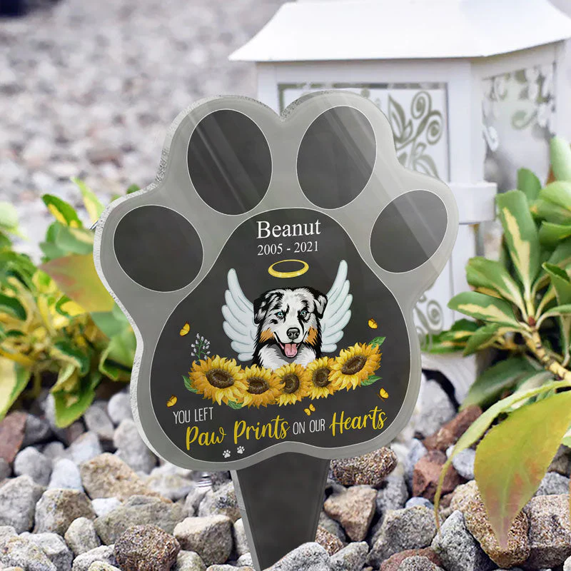 Paw Prints On Our Hearts - Dog Memorial Gift - Personalized Custom Paw Shaped Acrylic Plaque Stake - Image 2