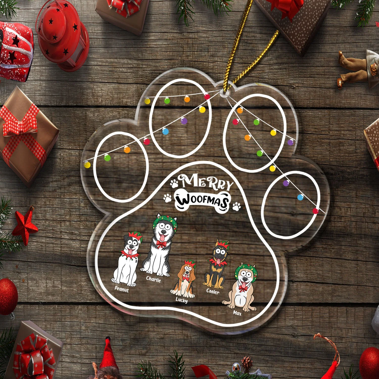 Paw Shape Merry Woofmas Funny Cartoon Dogs - Christmas Gift For Dog Lovers - Personalized Custom Shaped Acrylic Ornament - Image 5
