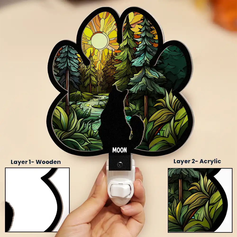 Paw Shaped Light With Dog Cat - Personalized Plug-in Night Light - Image 3