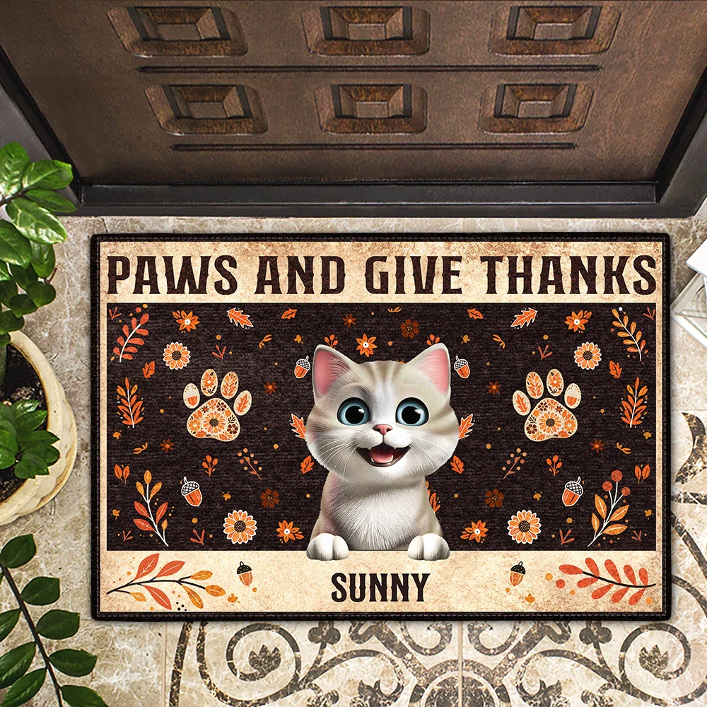 Paws And Give Thanks 3D Effect Pet - Personalized Doormat - Image 2