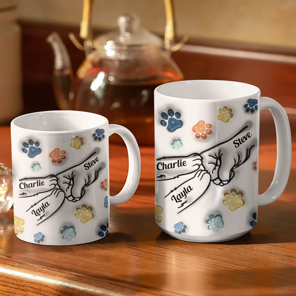 Paws And Human Hand Fist Bump Best Cat Dad Ever - 3D Inflated Effect Printed Mug, Personalized White Edge-to-Edge Mug - Image 3