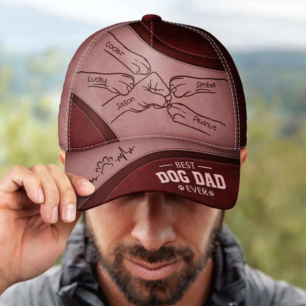 Paws And Human Hand Fist Bump Best Dog Dad Ever - Personalized Classic Cap - Image 4