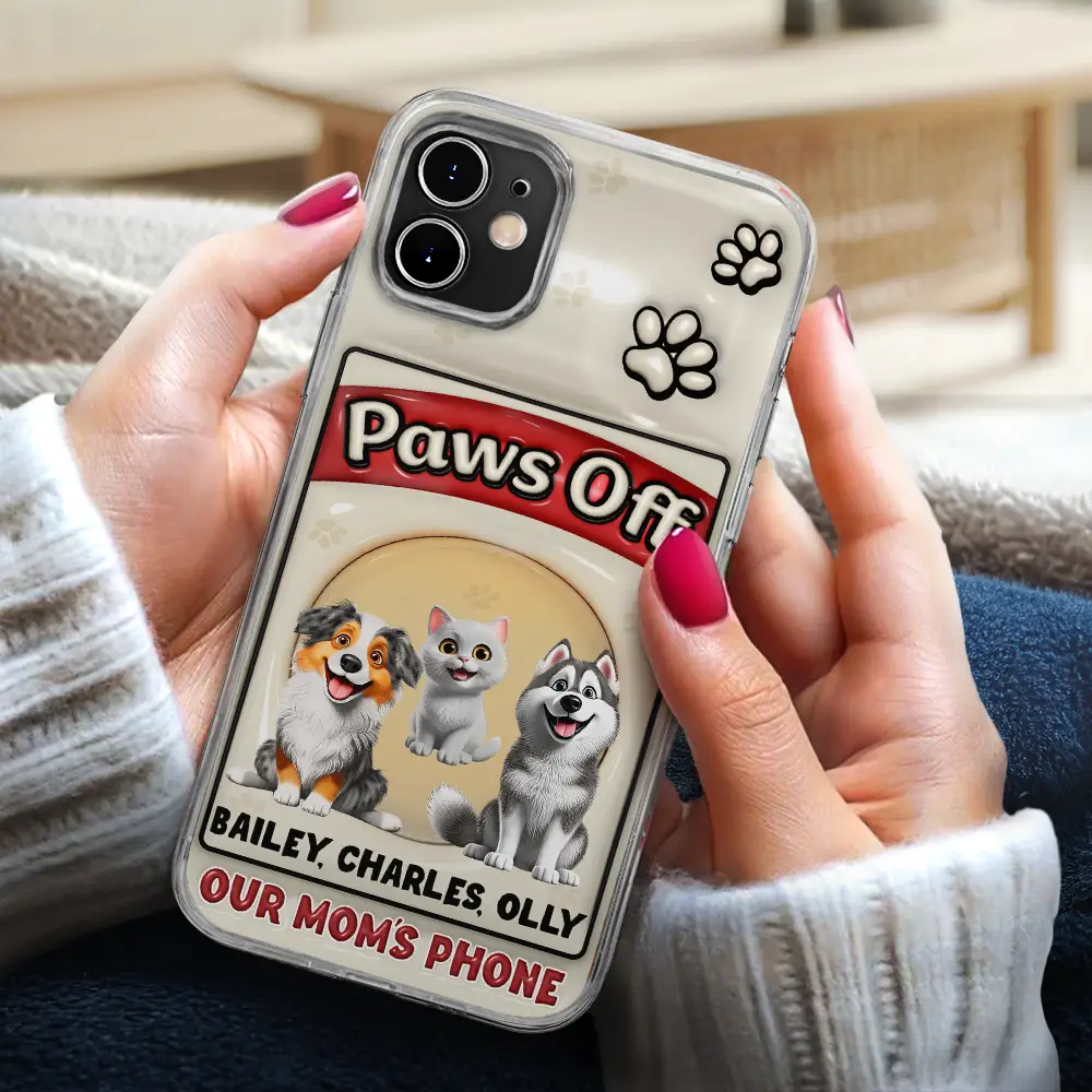 Paws Off Mom Dad Dog Cat Pet Lover - Personalized Clear Phone Case - Image 3