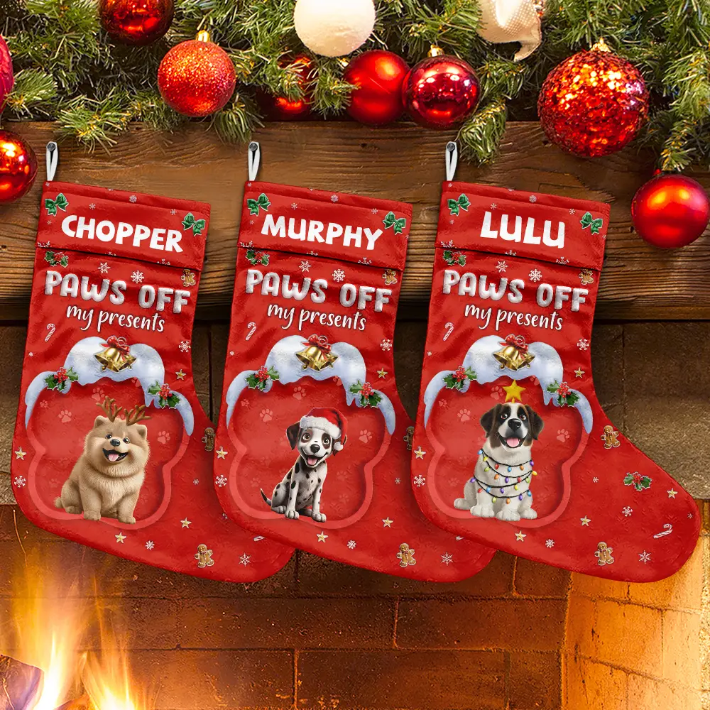 Paws Off My Presents 3D Effect Christmas Dog - Personalized Christmas Stocking - Image 2