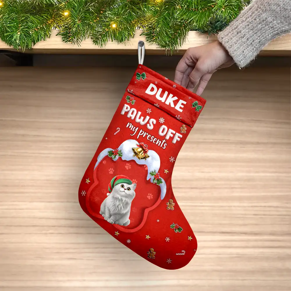 Paws Off My Presents 3D Effect Christmas Dog - Personalized Christmas Stocking - Image 4