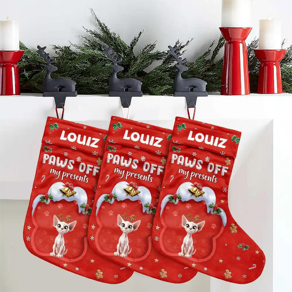 Paws Off My Presents 3D Effect Christmas Dog - Personalized Christmas Stocking - Image 5