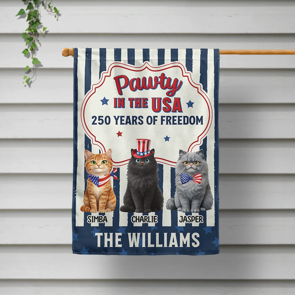 Pawty In The USA 250 Years Of Freedom Retro Dog Cat - Personalized Flag - Image 2