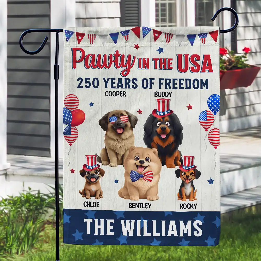 Pawty In The USA Firework 250 Years Of Freedom Dog Cat - Personalized Flag - Image 3