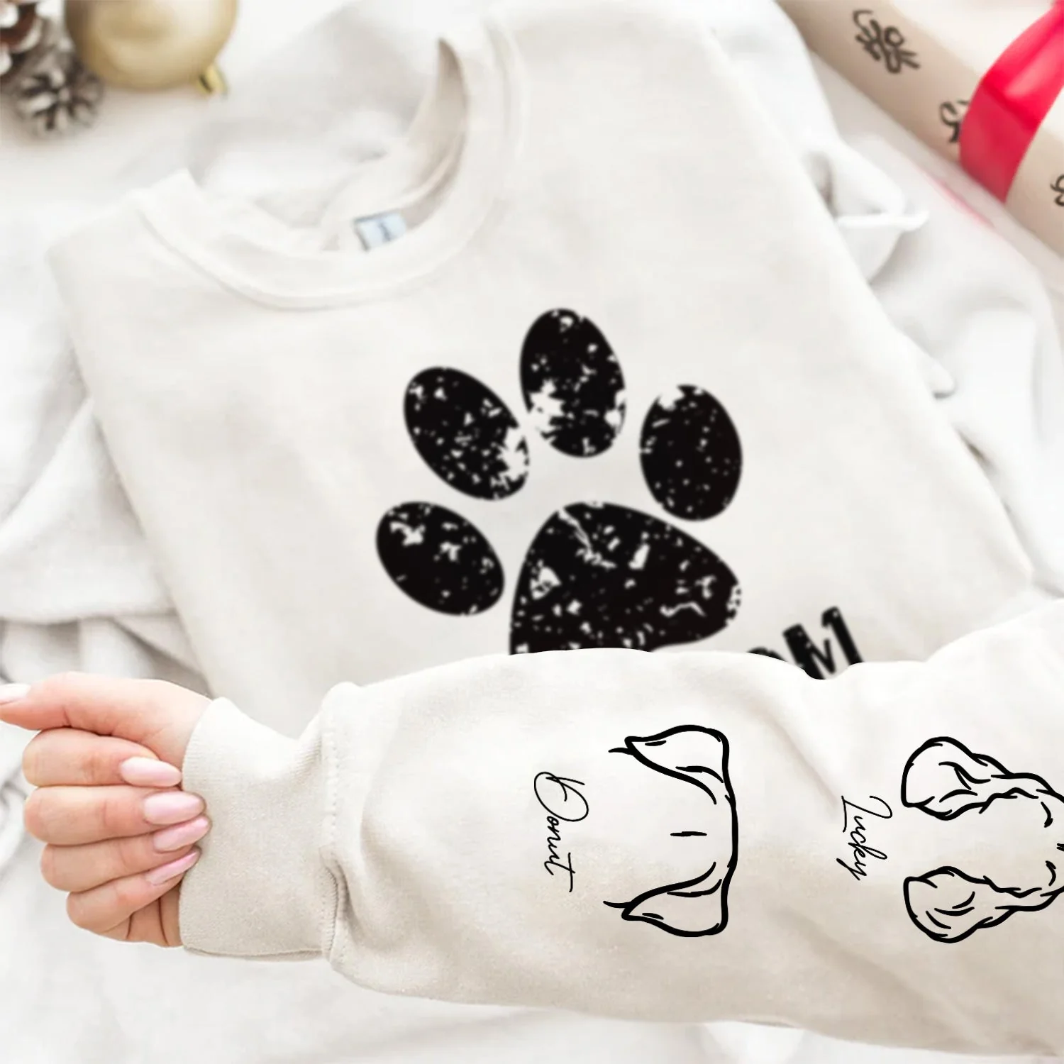 Pawz Dog Mom Dog Dad - Gift For Dog Lovers - Personalized Unisex Sweatshirt With Design On Sleeve - Image 4