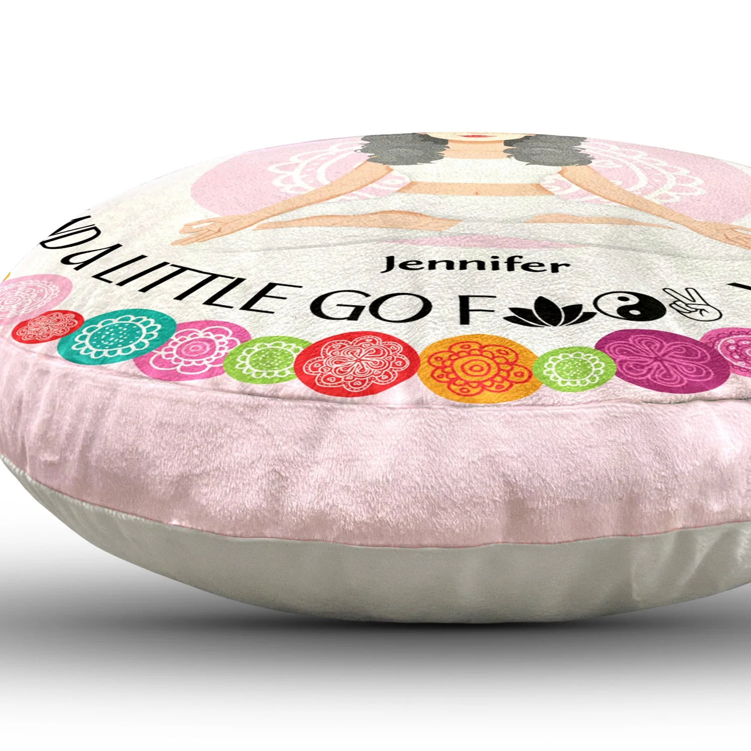 Peace, Love And Light - Gift For Yoga Lovers - Personalized Round Pillow - Image 4