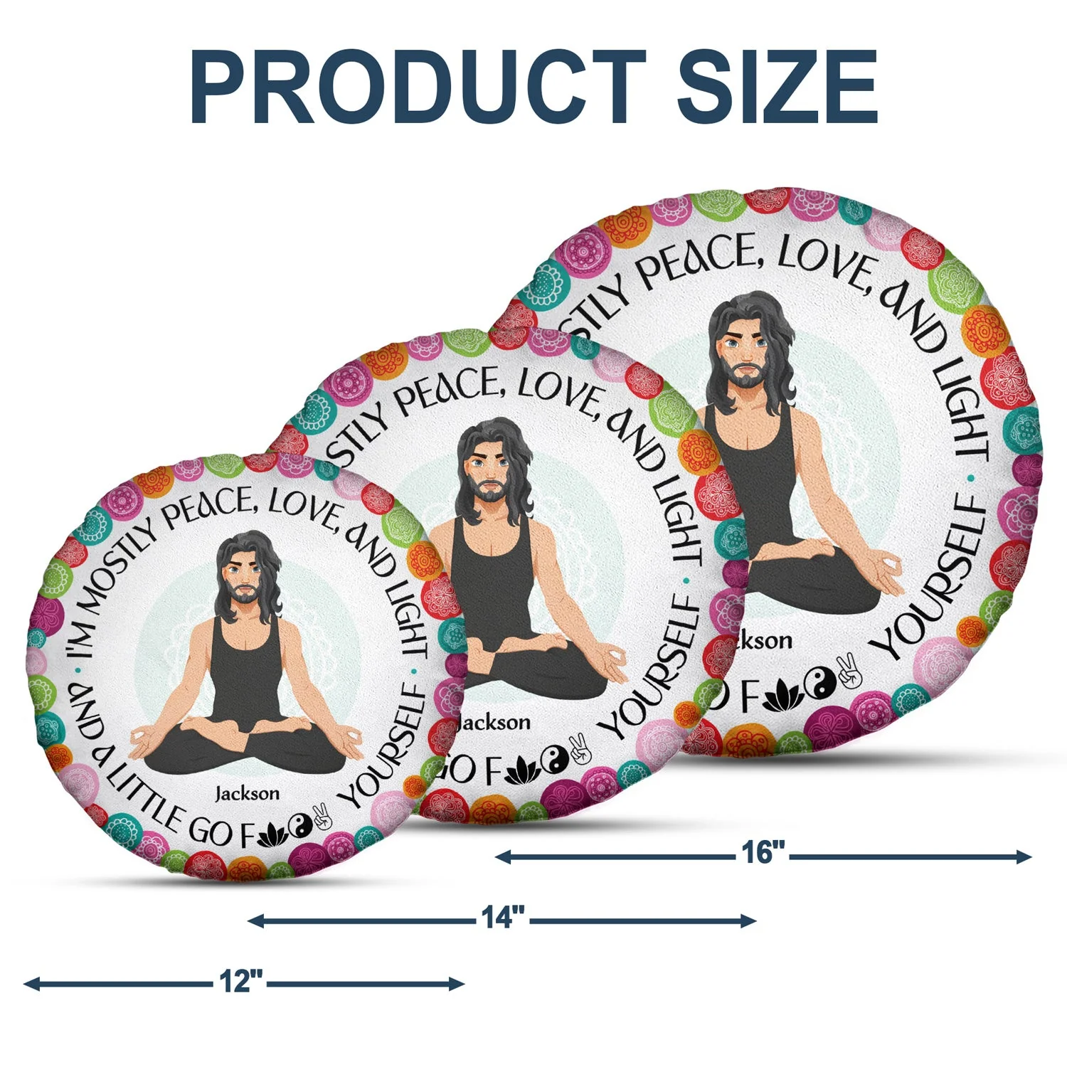 Peace, Love And Light - Gift For Yoga Lovers - Personalized Round Pillow - Image 5