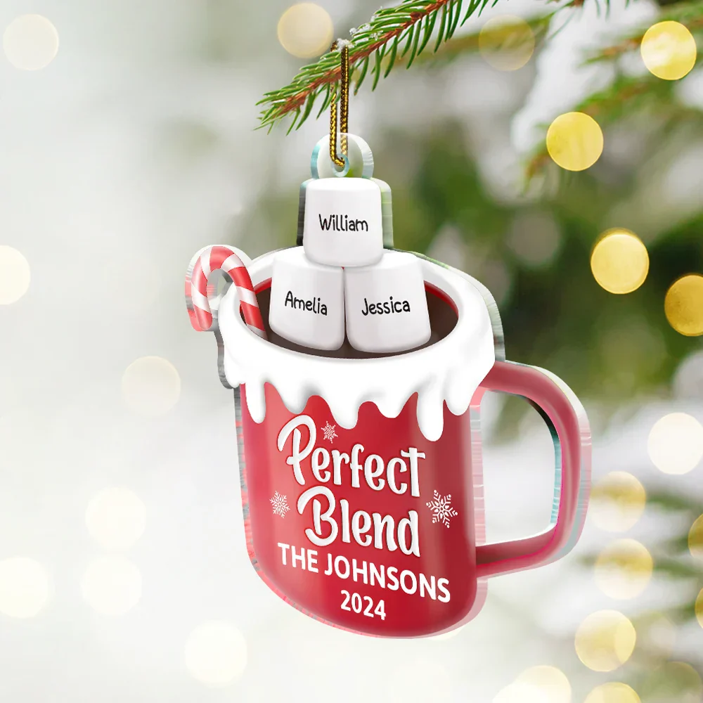 Perfect Blend Hot Cocoa Christmas Family - Personalized Custom Shaped Acrylic Ornament - Image 2