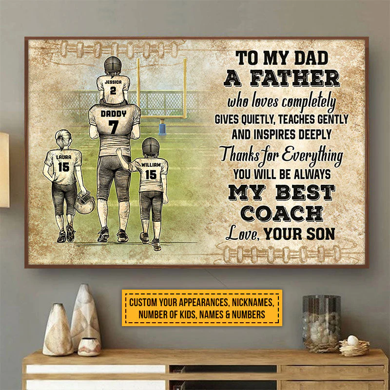 Personalized American Football Dad And Child My Best Coach Custom Kids Custom Poster - Image 3