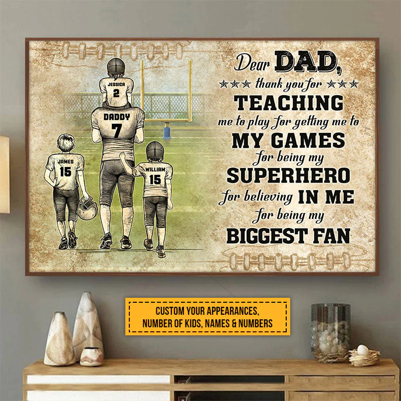 Personalized American Football Dad And Child Thank You Custom Kids Custom Poster - Image 3