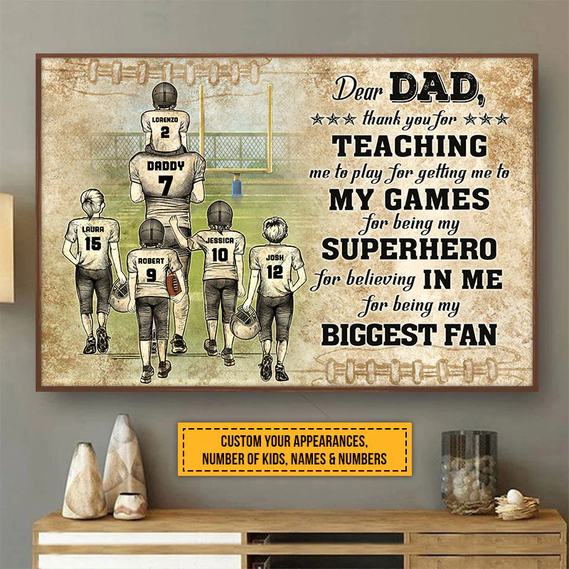 Personalized American Football Dad And Child Thank You Custom Kids Custom Poster - Image 4