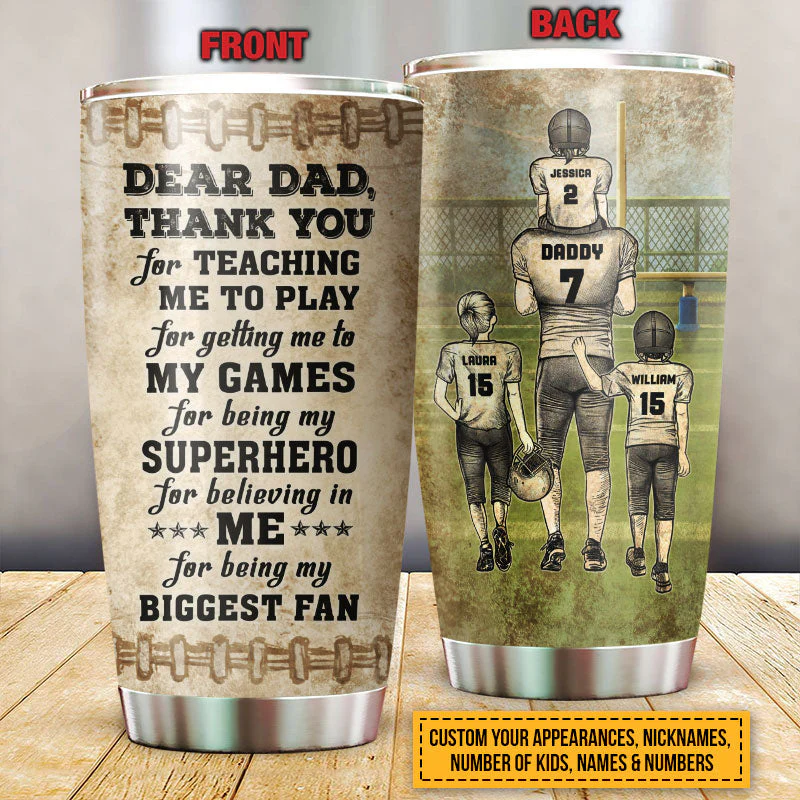 Personalized American Football Dad And Child Thank You Custom Kids Custom Tumbler - Image 3
