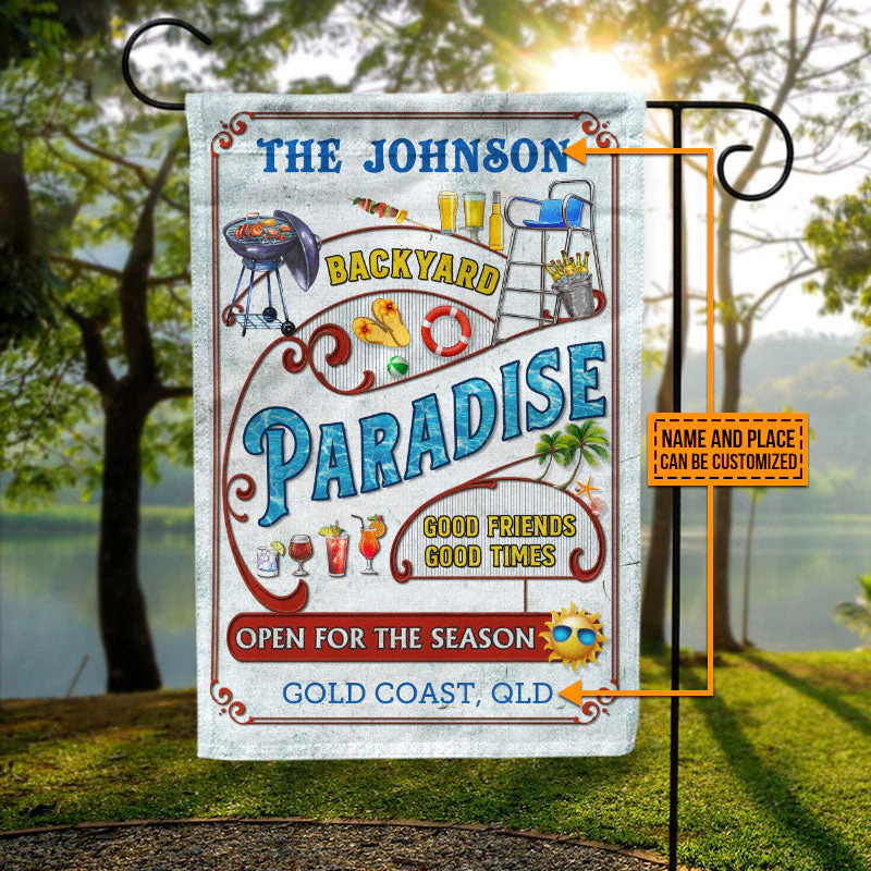 Personalized Backyard Paradise Open For The Season Custom Flag - Image 2