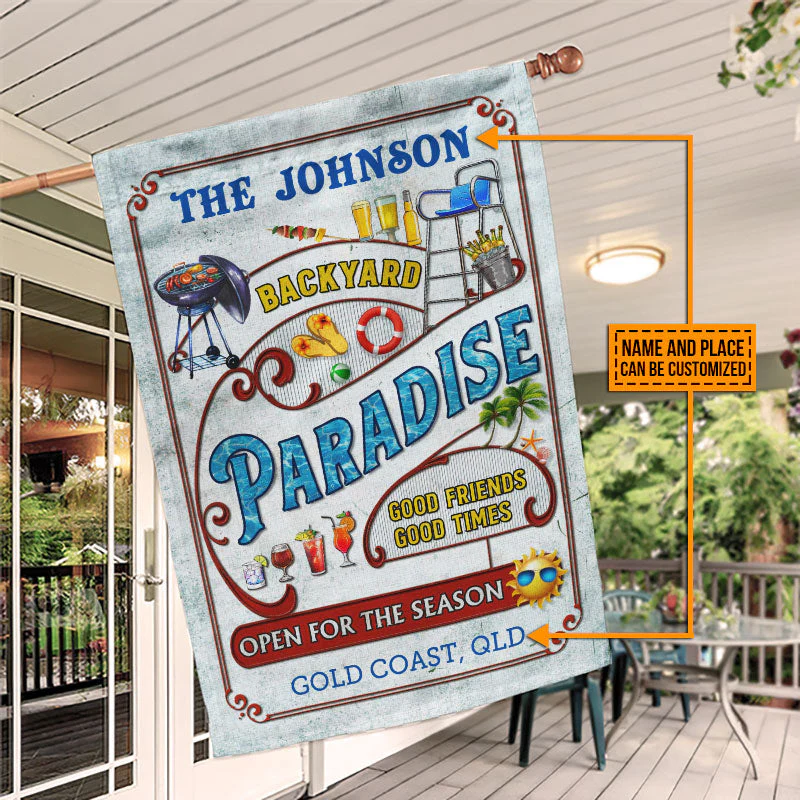 Personalized Backyard Paradise Open For The Season Custom Flag - Image 3