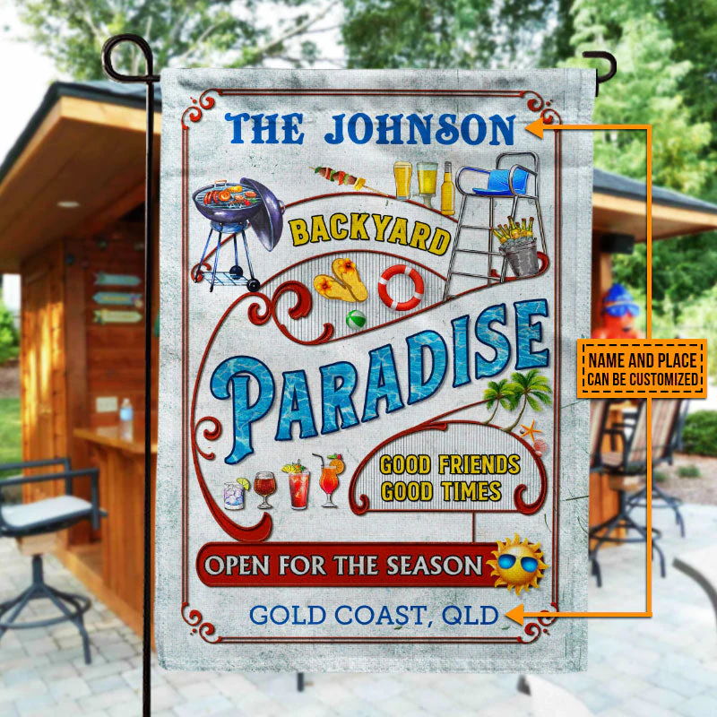 Personalized Backyard Paradise Open For The Season Custom Flag - Image 4