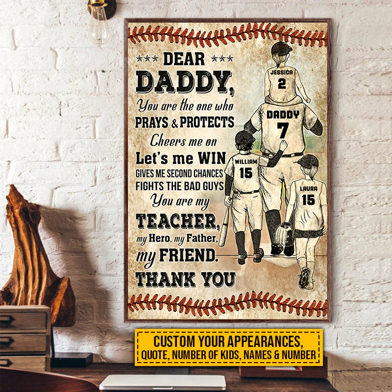 Personalized Baseball Dad And Child Thank You Dad Custom Quotes Custom Poster - Image 4