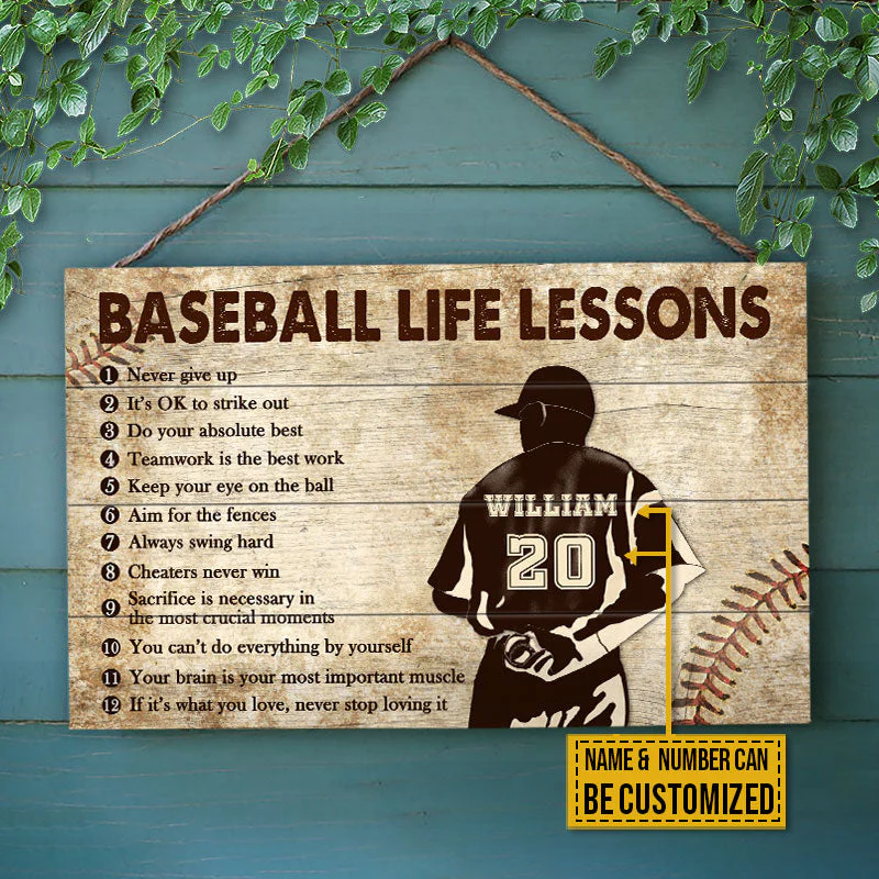 Personalized Baseball Pitcher Life Lessons Custom Wood Rectangle Sign - Image 3