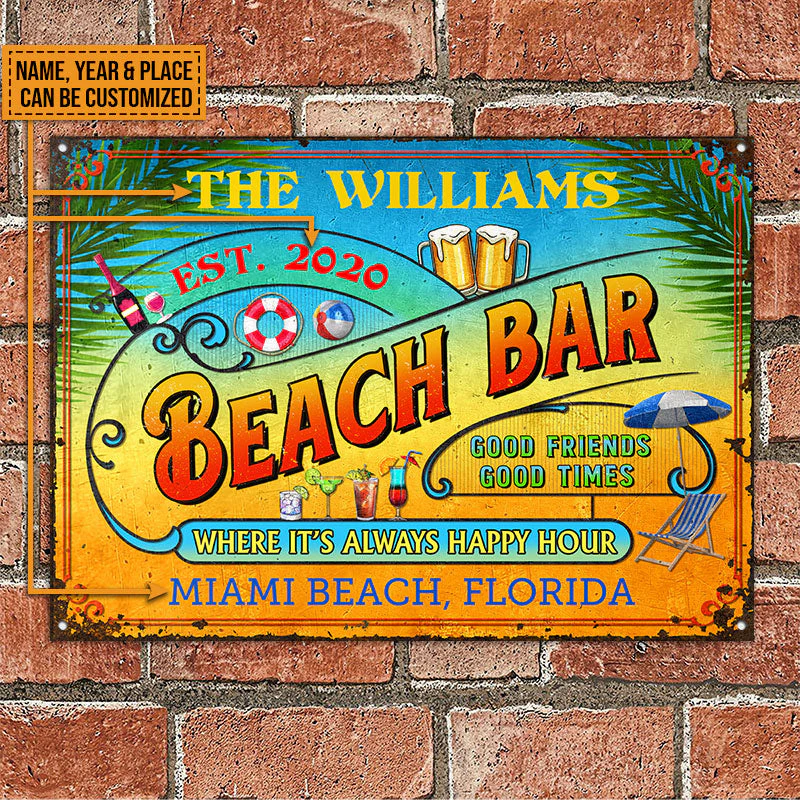 Personalized Beach Bar Always Happy Hour Custom Classic Metal Signs - Image 2