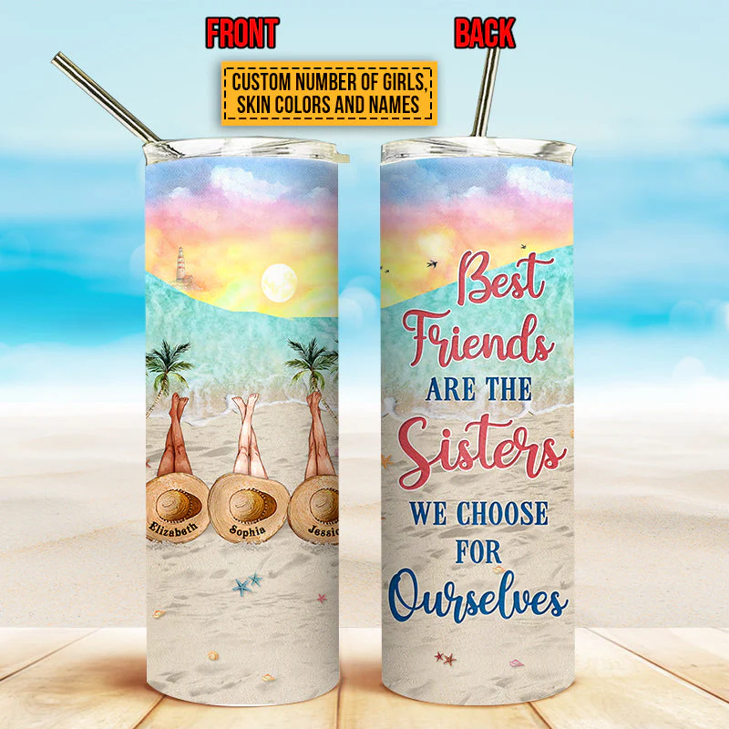 Personalized Beach Bestie Choose For Ourselves Custom Skinny Tumbler - Image 3