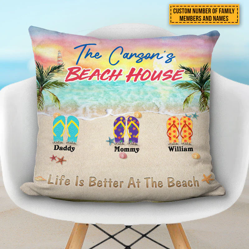 Personalized Beach Family Life Is Better Custom Pillow - Image 4