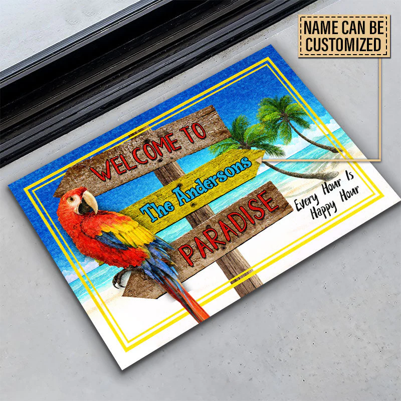 Personalized Beach Parrot Welcome To Paradise Custom Doormat - Image 4
