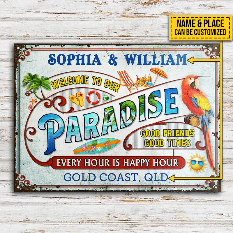 Personalized Beach Surfing Our Paradise Customized Classic Metal Signs - Image 3