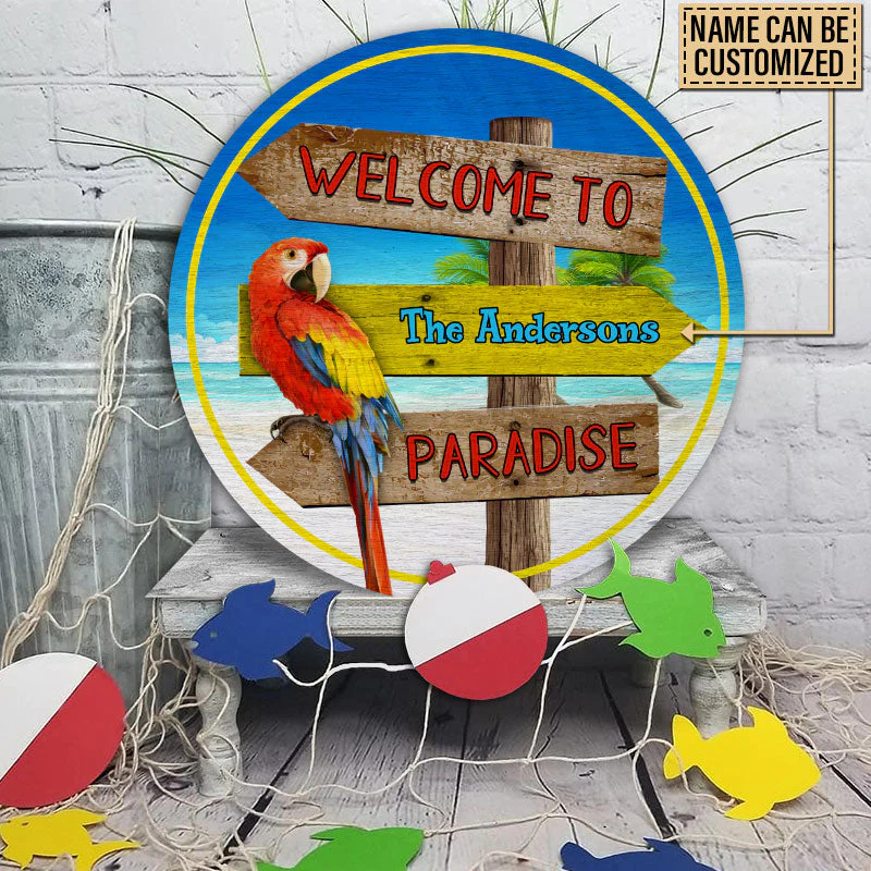 Personalized Beach Welcome To Paradise Customized Wood Circle Sign - Image 3