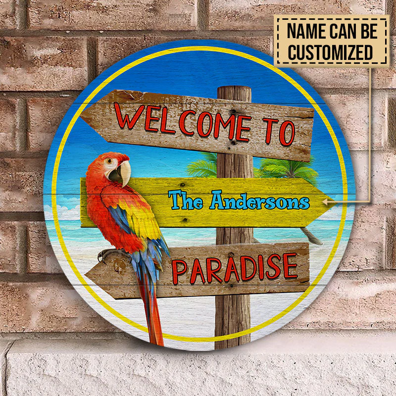 Personalized Beach Welcome To Paradise Customized Wood Circle Sign - Image 4