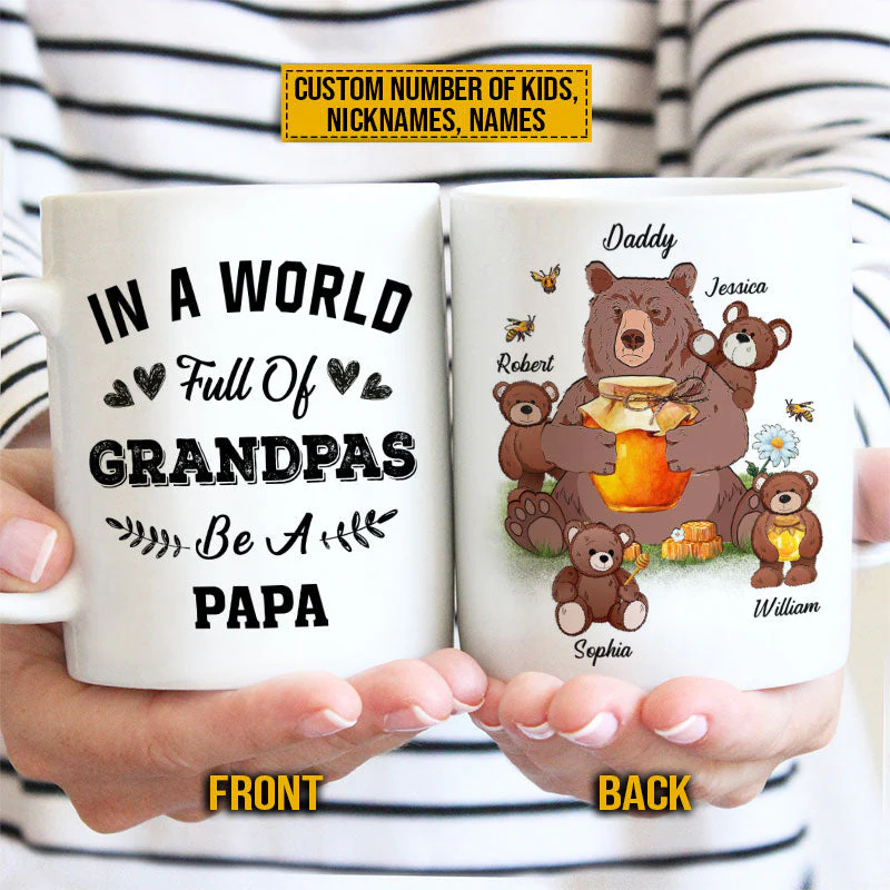 Personalized Bear Papa Dad And Child In A World Custom Mug - Image 4