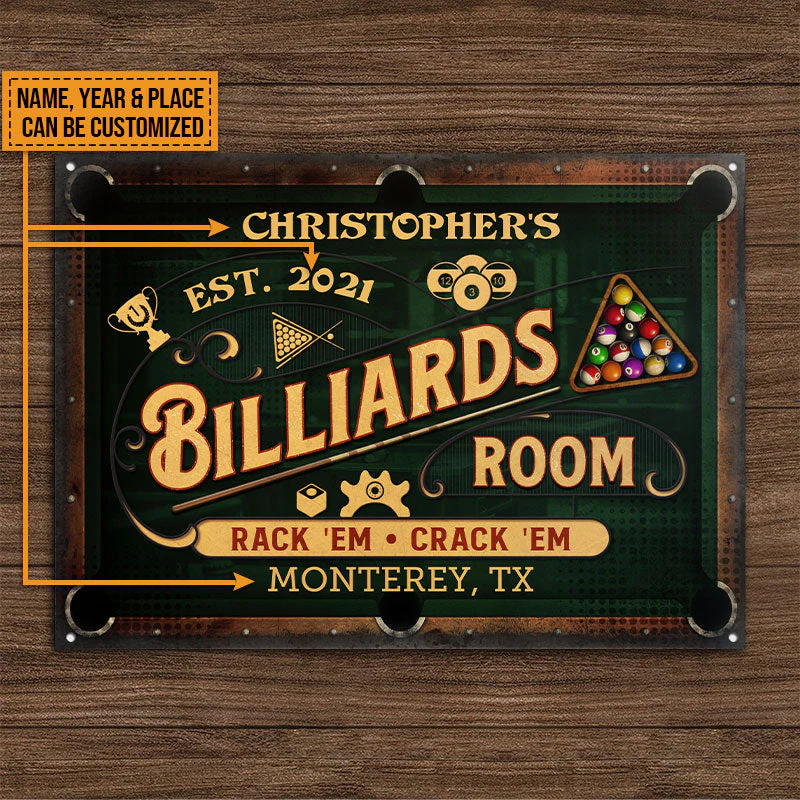 Personalized Billiards Rack 'Em Crack 'Em Custom Classic Metal Signs - Image 4