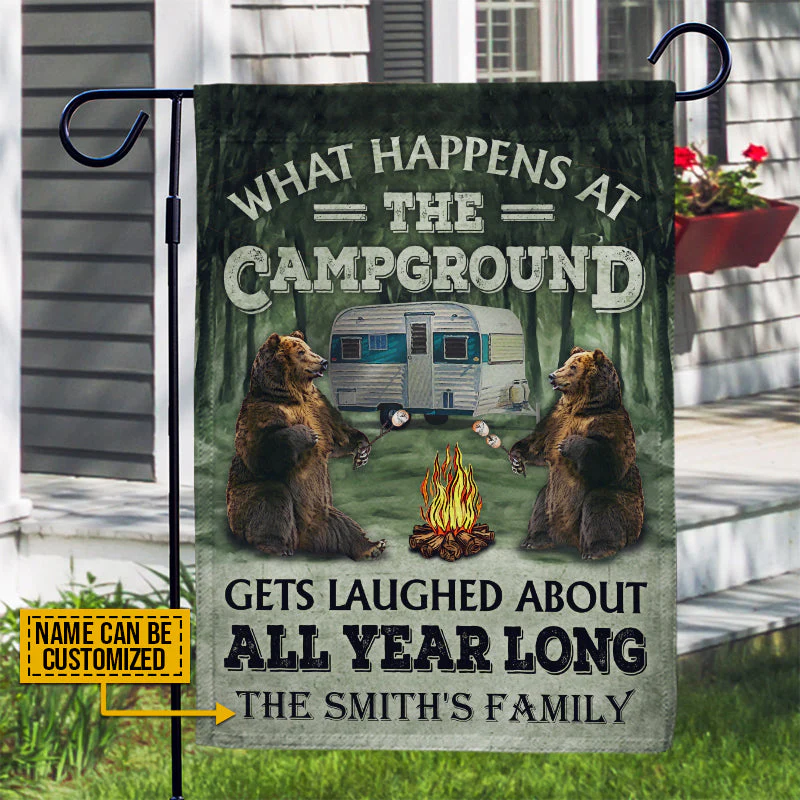 Personalized Camping Bear What Happens At The Campground Customized Flag - Image 2
