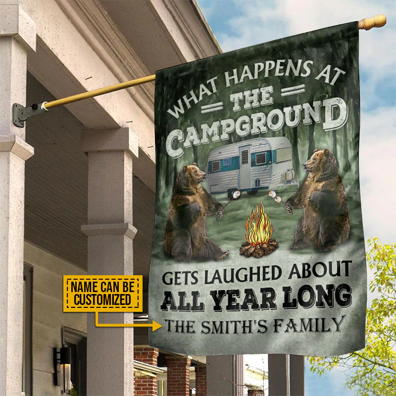 Personalized Camping Bear What Happens At The Campground Customized Flag - Image 4