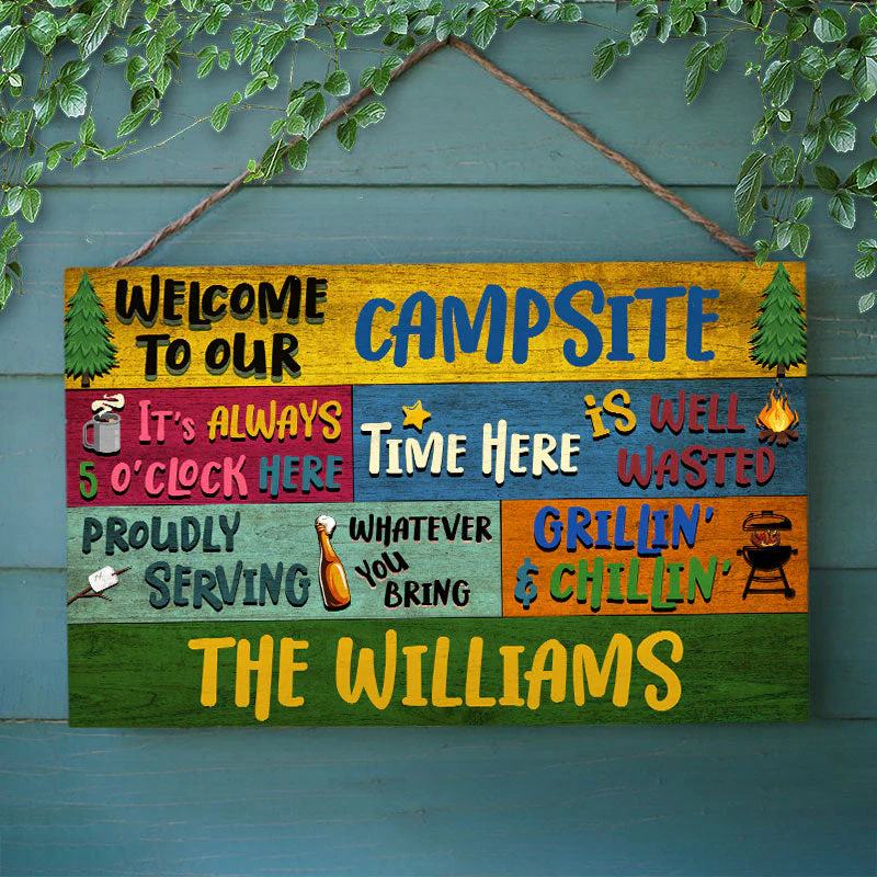 Personalized Camping Proudly Serving Custom Wood Rectangle Sign, Camping Gift - Image 2