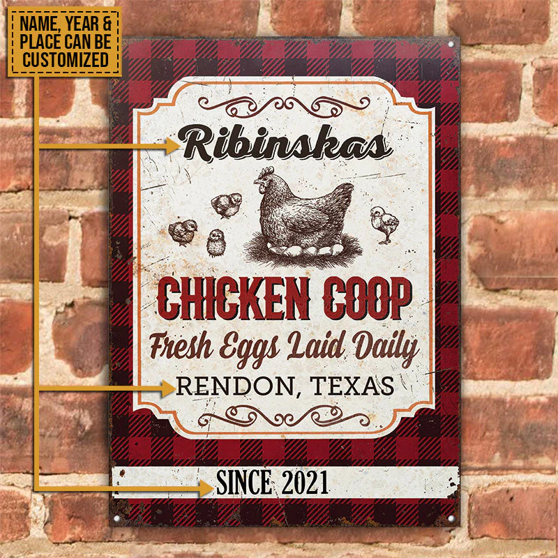 Personalized Chick Chicken Coop Fresh Eggs Laid Daily Customized Classic Metal Signs - Image 2