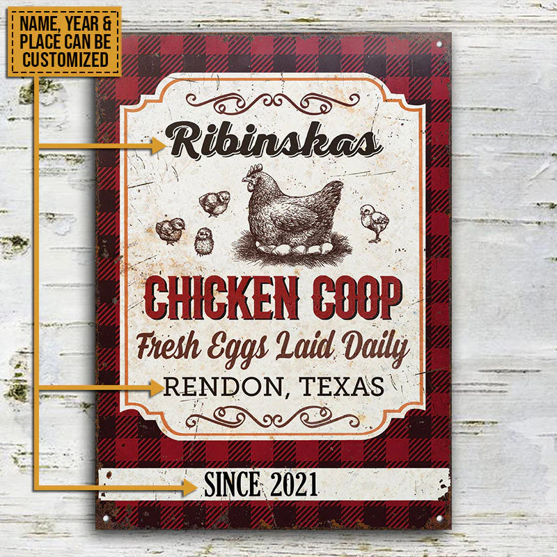 Personalized Chick Chicken Coop Fresh Eggs Laid Daily Customized Classic Metal Signs - Image 3