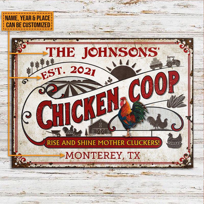 Personalized Chicken Coop Rise And Shine White Custom Classic Metal Signs - Image 3