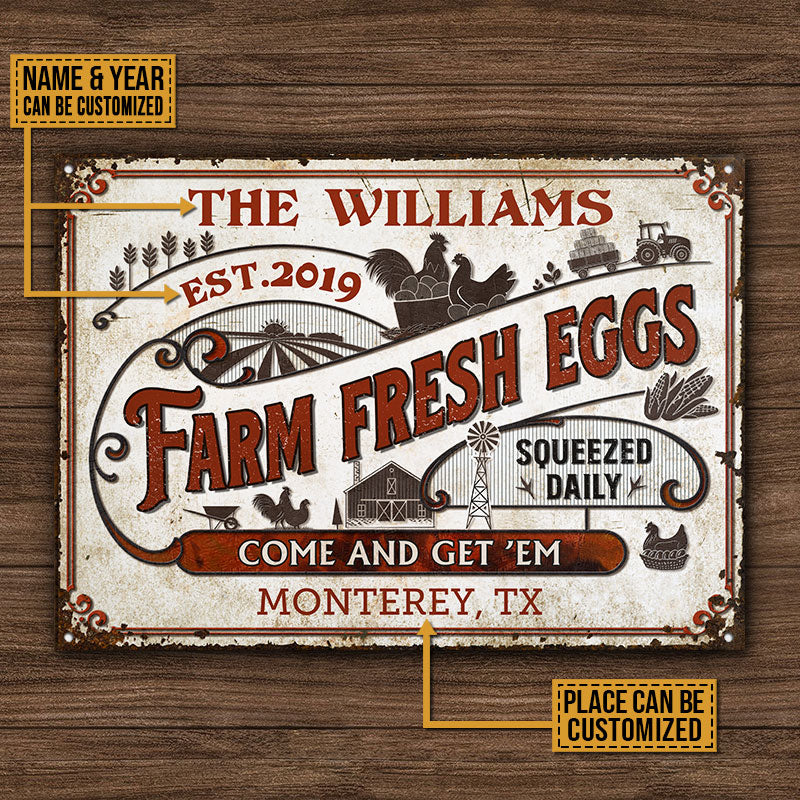 Personalized Chicken Farm Fresh Eggs Come And Get Customized Classic Metal Signs - Image 4