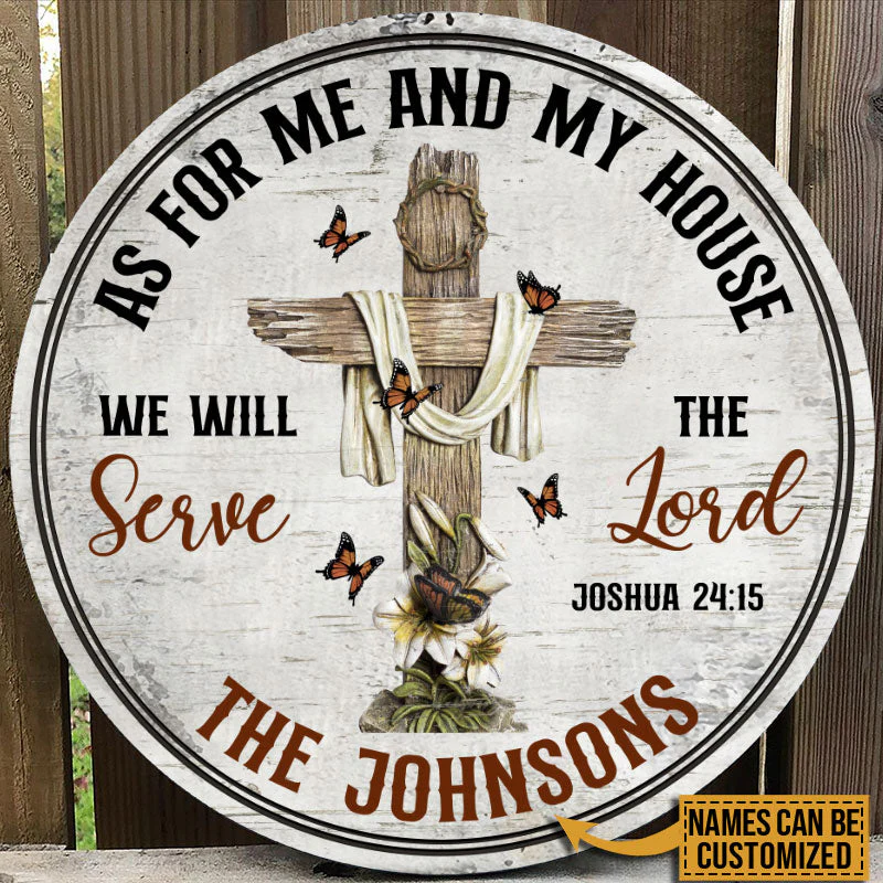 Personalized Christian Cross As For Me And My House Custom Wood Circle Sign - Image 2