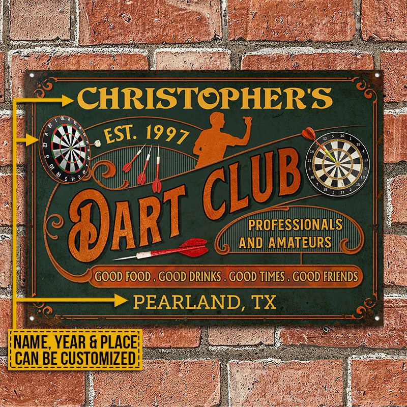 Personalized Darts Club Vintage Good Times Good Friends Professionals Customized Classic Metal Signs - Image 2